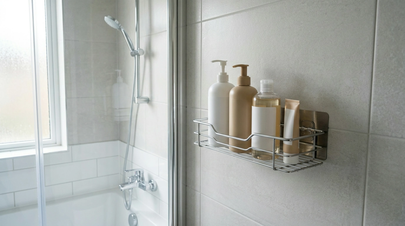 No-Drill Wall Shower Rack: Tidy Storage for Bottles
